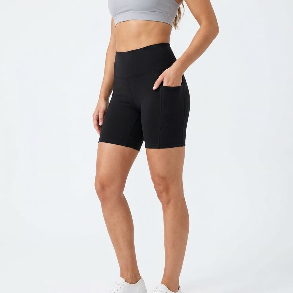 Stretchtherules Biker Shorts Womens Large Black Stretch Side Pockets Activewear